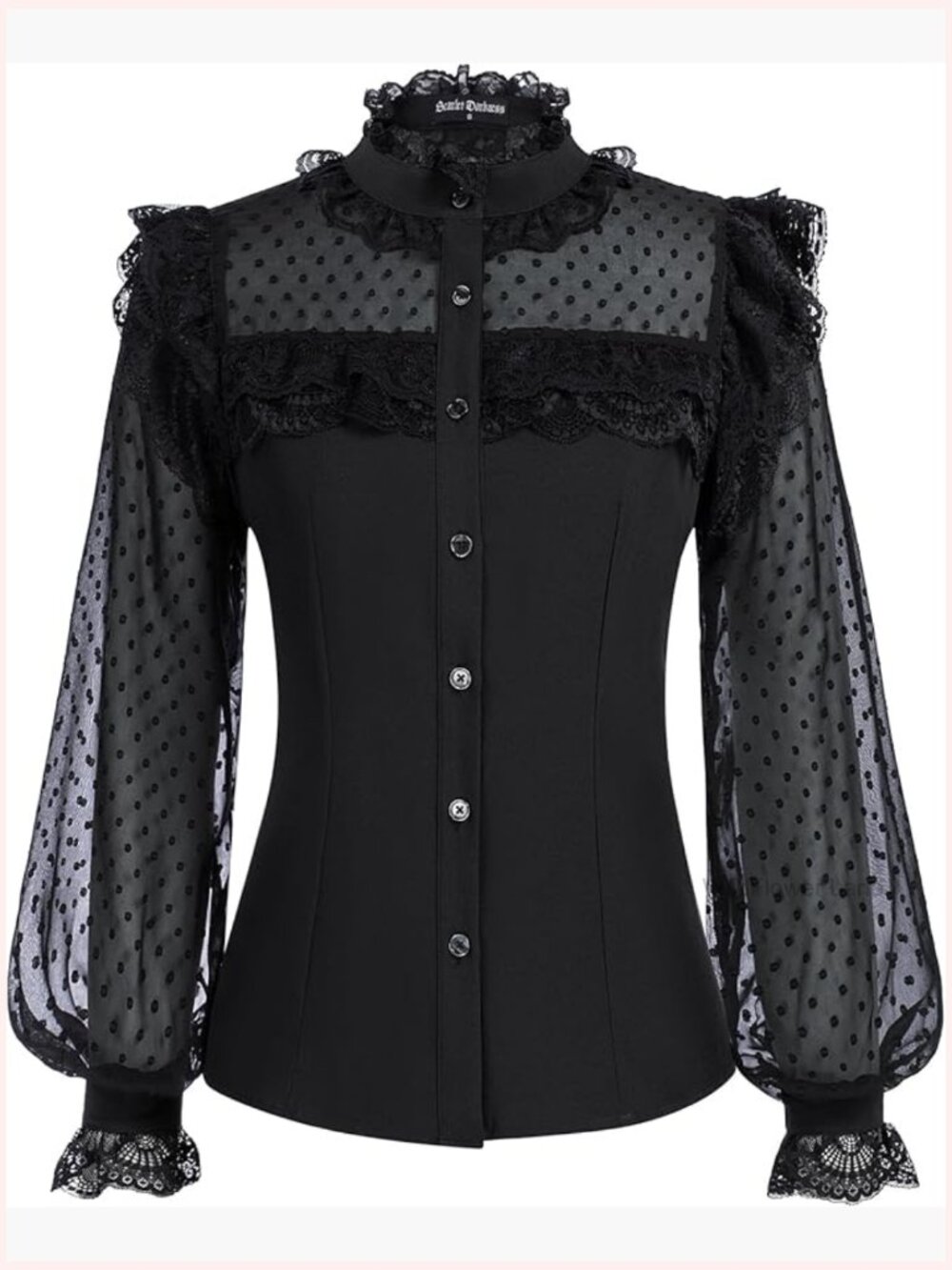 Victorian Lace Blouse Polka Dot Button Down Long Sleeve Top